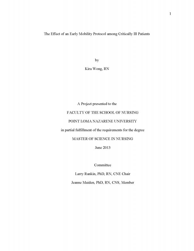 The Effect of an Early Mobility Protocol among Critically Ill Patients