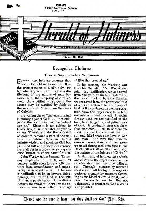 Title Page of Herald of Holiness - October 13, 1954