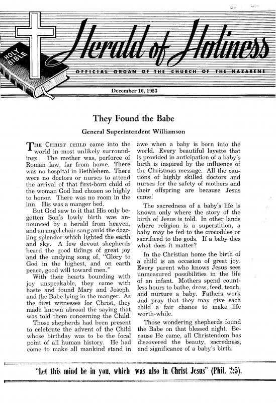 Title Page of Herald of Holiness - December 16, 1953 