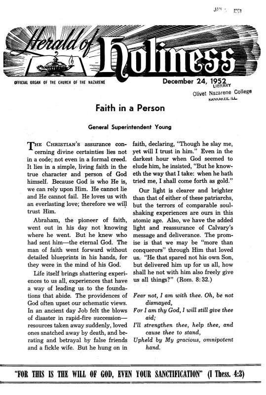 Title Page of Herald of Holiness - December 24, 1952