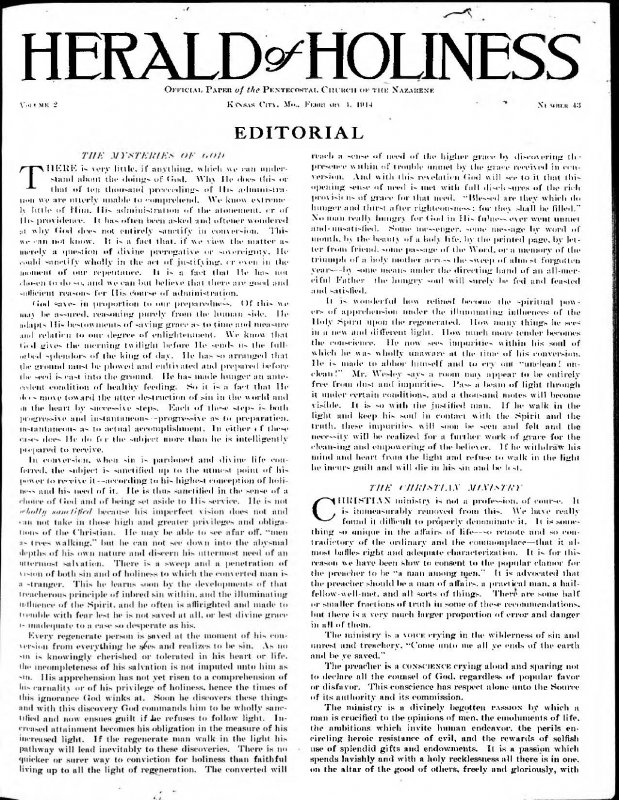 Title Page of Herald of Holiness - February 4, 1914