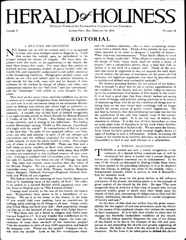 Title Page of Herald of Holiness - February 25, 1914
