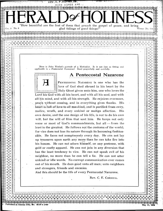 Title Page of Herald of Holiness - May 17, 1916