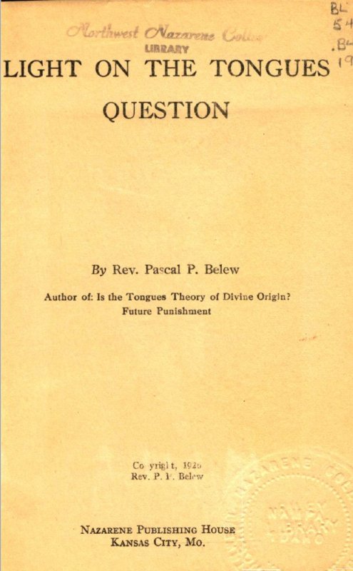 Image of title page of book Light on the Tongues Question