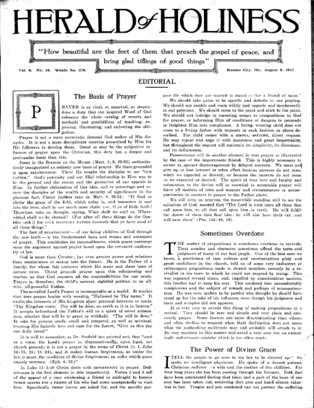 Title Page of Herald of Holiness - August 8, 1917