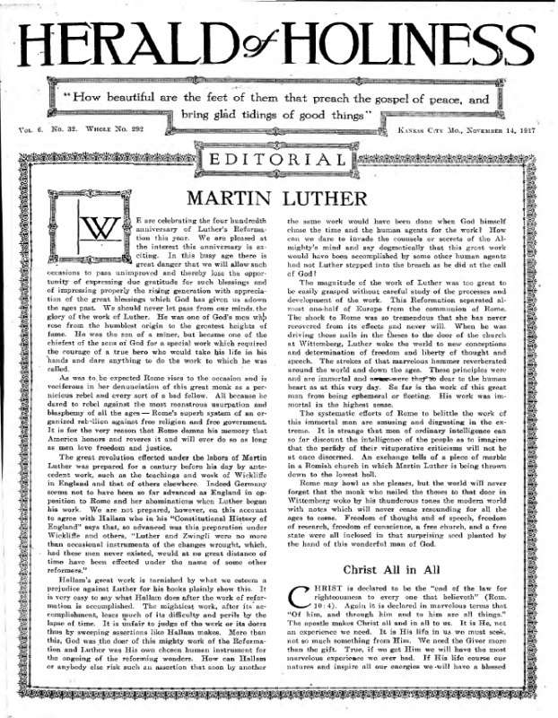 Title Page of Herald of Holiness - November 14, 1917 