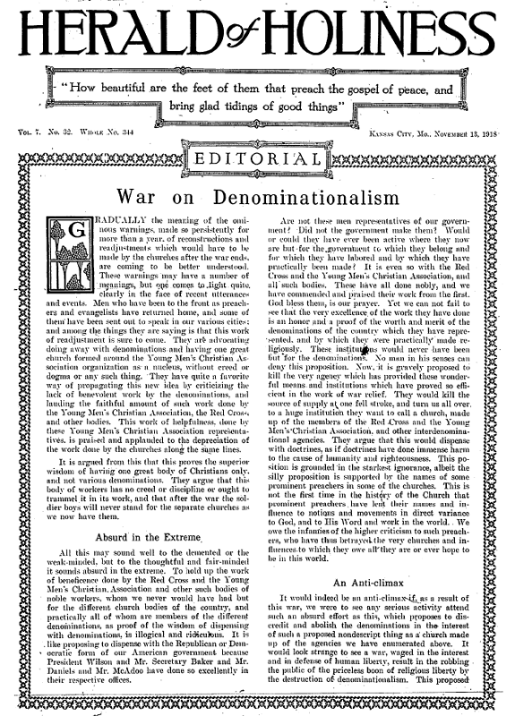 Title Page of Herald of Holiness – November 13, 1918