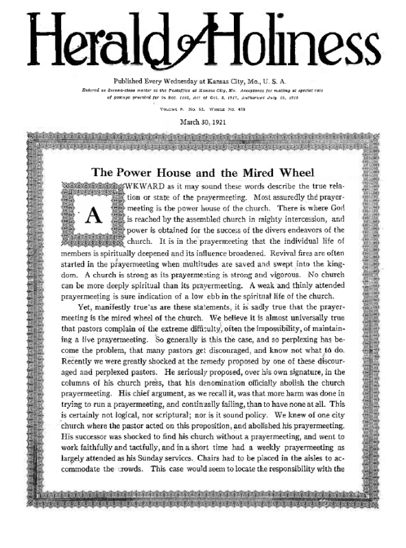 Title Page of Herald of Holiness - March 30, 1921