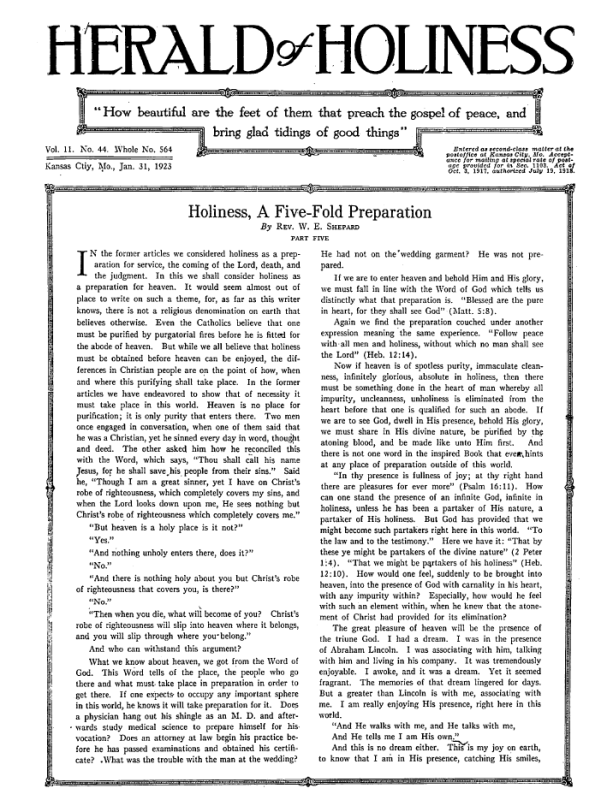Front page of Herald of Holiness - January 31, 1923