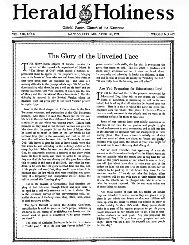 Front page of Herald of Holiness - April 30, 1924