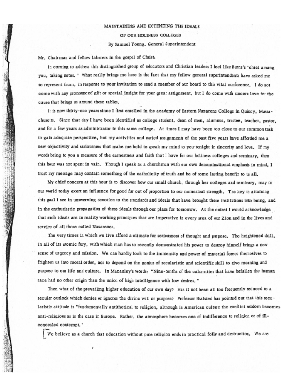 First page of Maintaining and Extending the Ideals of Our Holiness Colleges