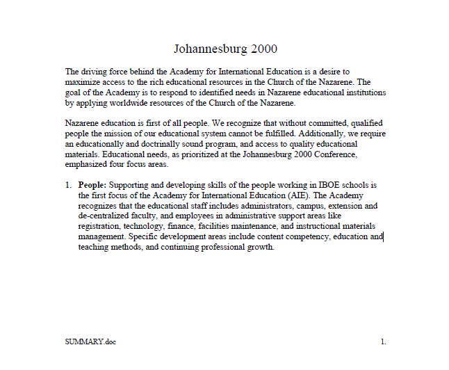 Johannesburg 2000 Summary