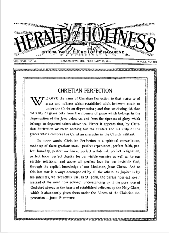 Front page of Herald of Holiness - February 20, 1929