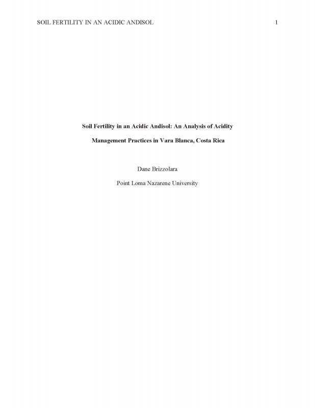 Soil Fertility in an Acidic Andisol: An Analysis of Acidity Management Practices in Vara Blanca, Costa Rica