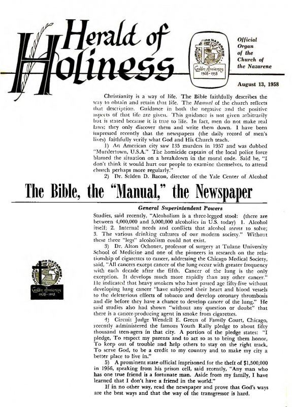 Herald of Holiness - August 13, 1958