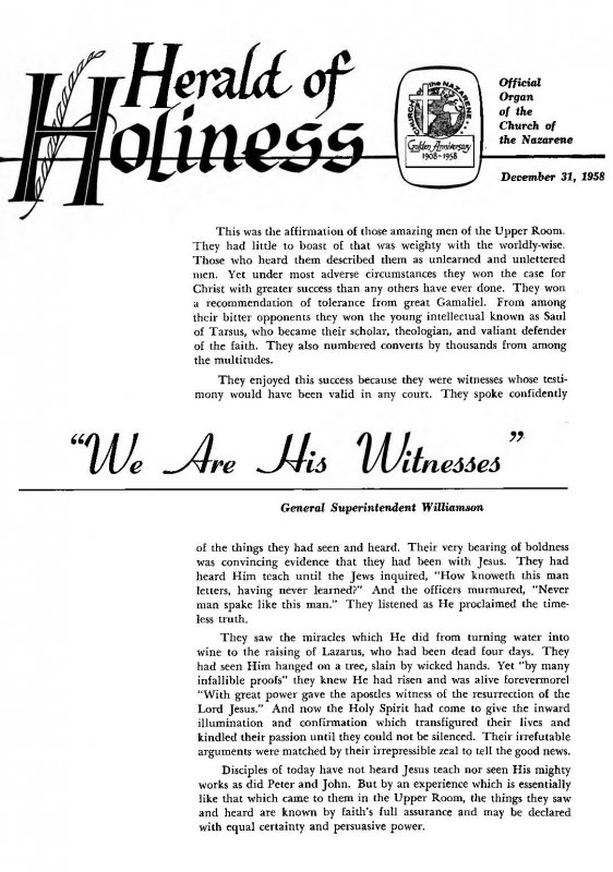 Herald of Holiness - December 31, 1958