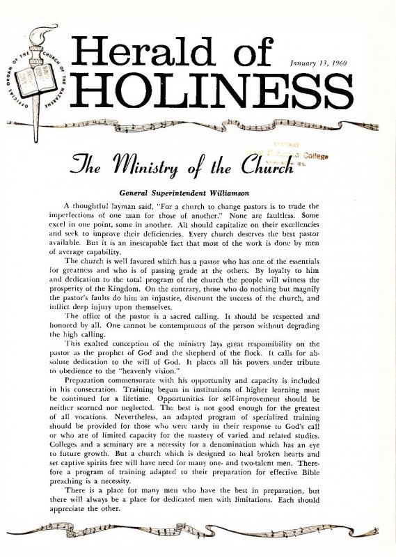 Herald of Holiness - January 13, 1960