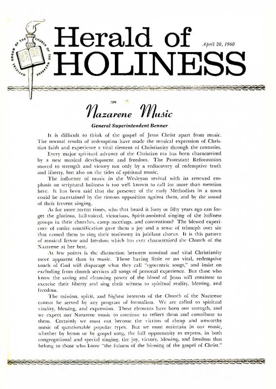 Herald of Holiness - April 20, 1960