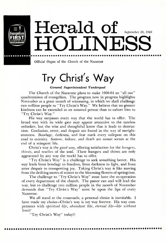 Herald of Holiness - September 28, 1960