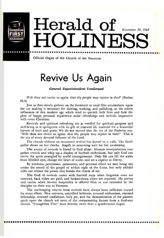 Herald of Holiness - November 30, 1960