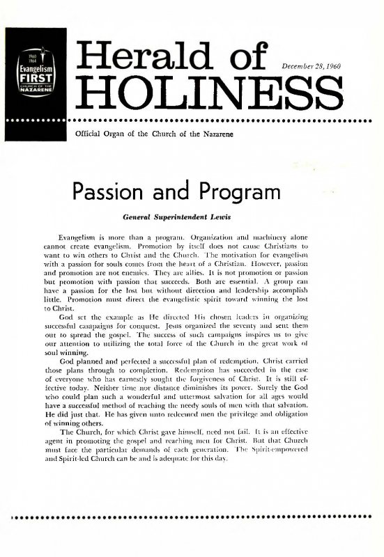 Herald of Holiness - December 28, 1960