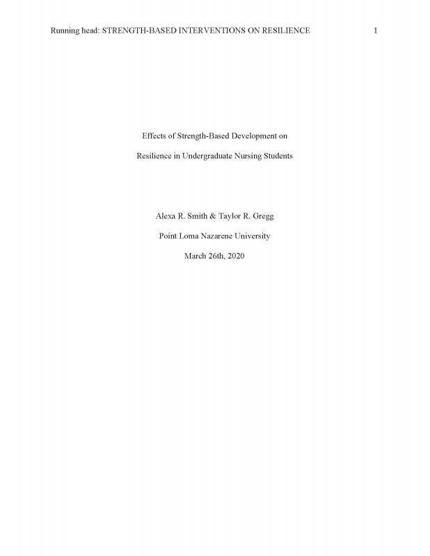 Effects of Strength-Based Development on Resilience in Undergraduate Nursing Students