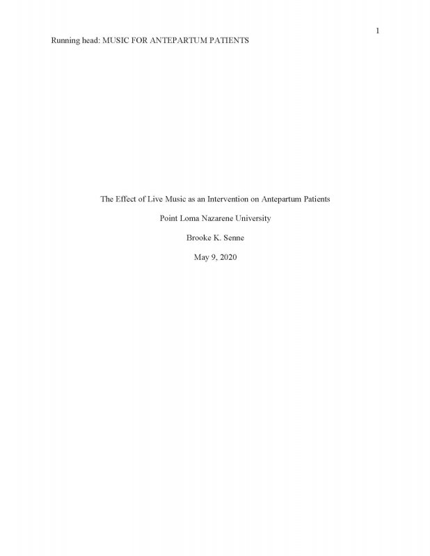 The Effect of Live Music as an Intervention on Antepartum Patients