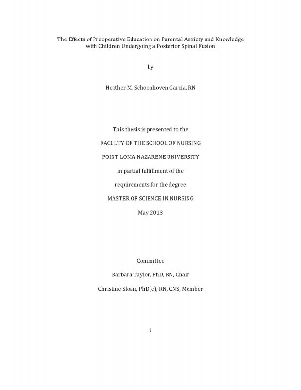 The Effects of Preoperative Education on Parental Anxiety and Knowledge with Children Undergoing a Posterior Spinal Fusion
